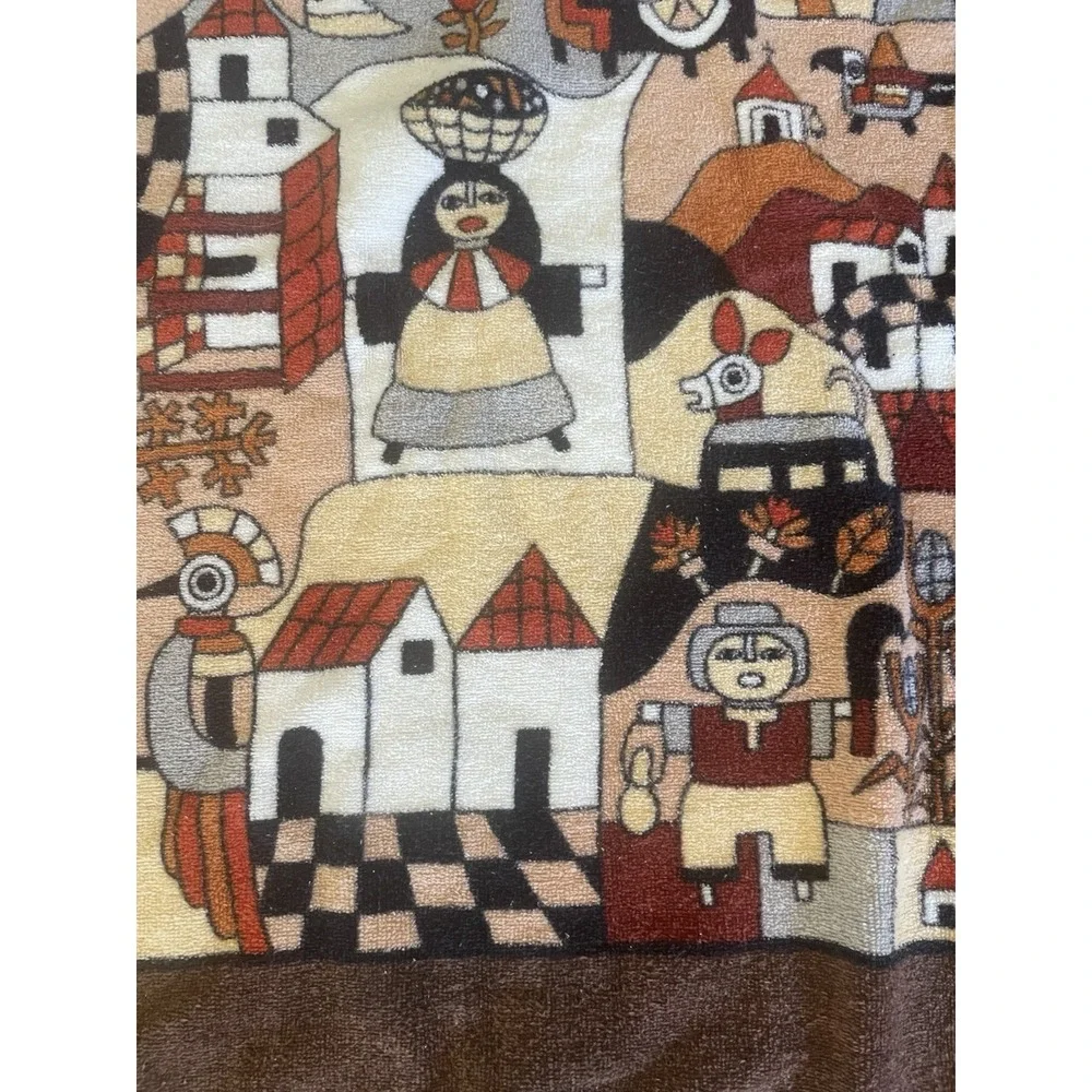 Vtg Hilasal Fernando Llort La Palma 1970s Folk Art Beach Towel El Salvador 66x32